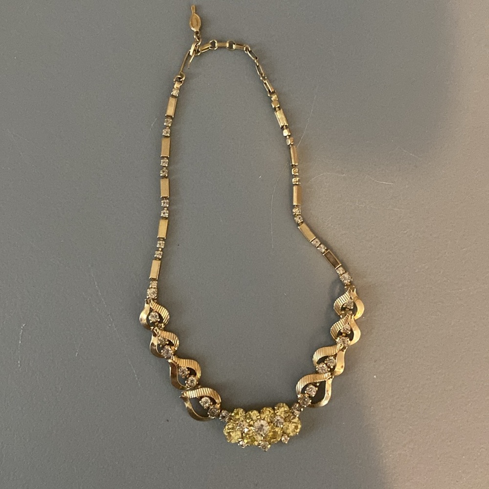 Sarah Coventry Monte Carlo Necklace Yellow and Clear Rhinestones 1961